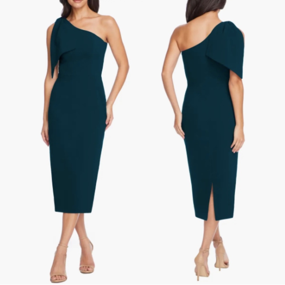 Dress the Population Tiffany One Shoulder Midi Dress - Pine Green